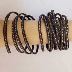 1 mètre Cuir Bille Cobalt Foncé de 06 mm avec chaînette bille nickel free N°01