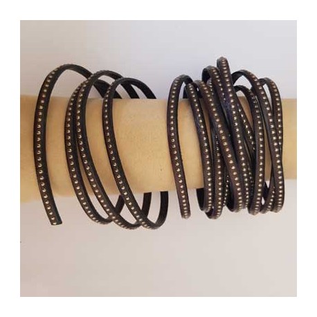 1 mètre Cuir Bille Cobalt Foncé de 06 mm avec chaînette bille nickel free N°01