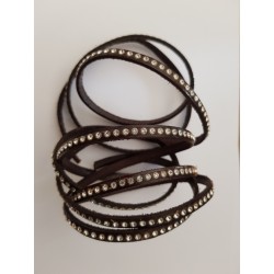 1 Mètre Cuir 06 mm Marron Foncé Strass Swarovski