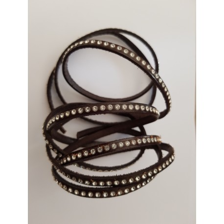 1 Mètre Cuir 06 mm Marron Foncé Strass Swarovski