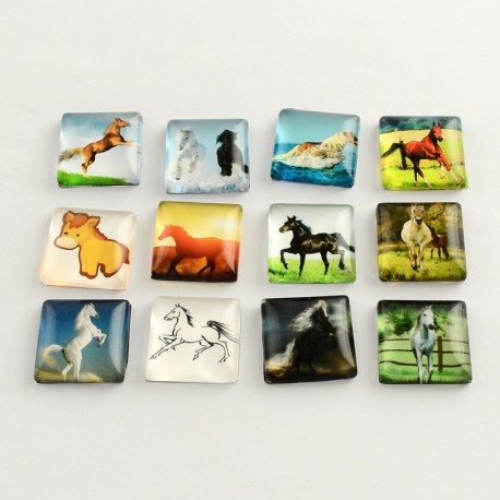 10 cabochons en verre carrés 30 mm assortis Cheval 22-30-25