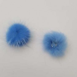 2 Pompons Fourrures 30 mm Bleu Ciel