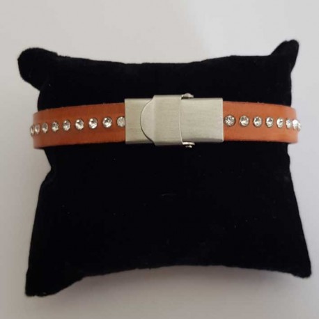 Bracelet cuir 10 mm strass Swarovski ajustable au poignet