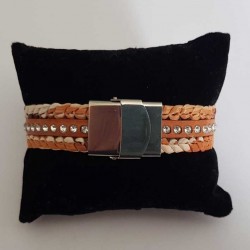 Bracelet cuir et Raphia 15 mm ajustable au poignet
