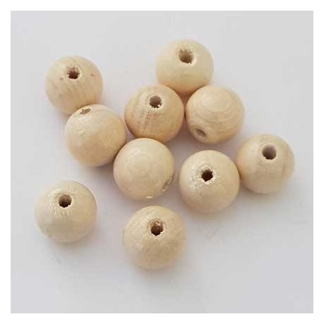 10 Perles Bois ronde 10 mm Ecru N°01