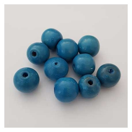 10 Perles Bois ronde 11.5 mm Turquoise N°01