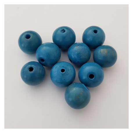 10 Perles Bois ronde 14 mm Turquoise N°01