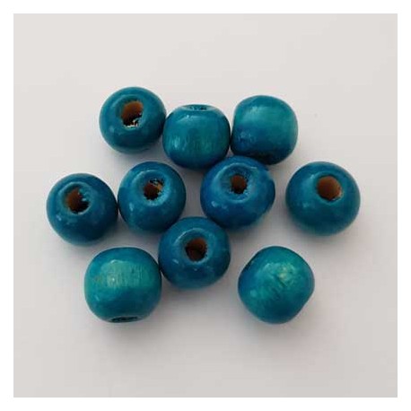 10 Perles Bois ronde 09 mm Turquoise N°01
