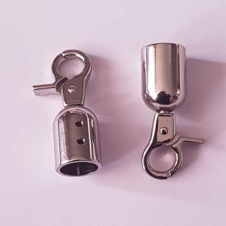 Embout à coller pour cordon 15 mm avec mousqueton Argent Vieilli ou Doré