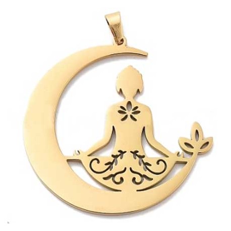 Breloque Lune Yoga Lotus Acier Inoxydable