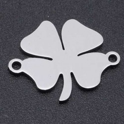 Connecteur Pendentif breloque Fleur Trèfle N°01 en acier inoxydable