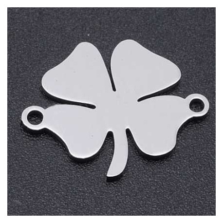 Connecteur Pendentif breloque Fleur Trèfle N°01 en acier inoxydable