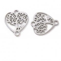 Connecteur Pendentif breloque Arbre De Vie Coeur N°01 en acier inoxydable