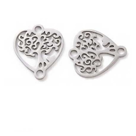 Connecteur Pendentif breloque Arbre De Vie Coeur N°01 en acier inoxydable
