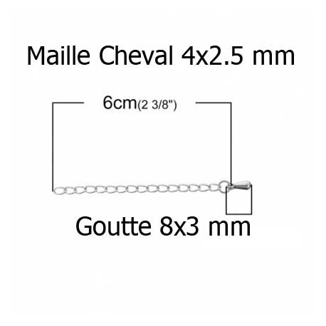 Chaîne d'extension pour collier bracelet en acier inoxydable 6 cm