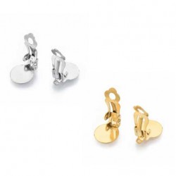 Support Boucle d'oreille Clips Plateau Acier Inoxydable N°03-02 Argent ou Doré