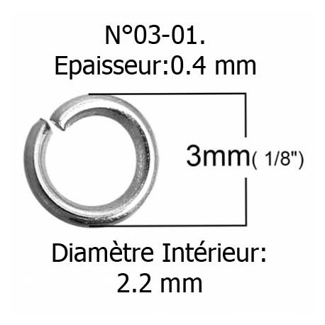 10 Anneaux de jonction ouvert 03 mm Inoxydable argent