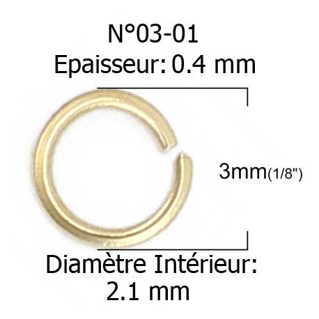 10 Anneaux de jonction ouvert 03 mm Inoxydable doré