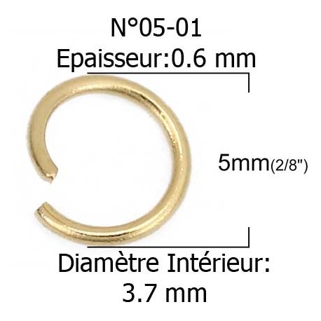 10 Anneaux de jonction ouvert 05 mm Inoxydable doré