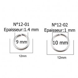 10 Anneaux de jonction ouvert 12 mm Inoxydable argent vieilli