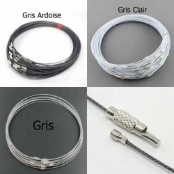 Collier tour de cou fil câblé rigide gris fermoir à visser N°01