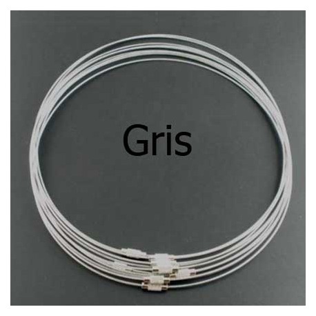 Collier tour de cou fil câblé rigide gris fermoir à visser N°01
