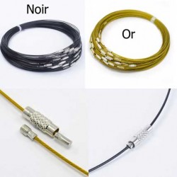 Collier tour de cou fil câblé rigide Noir ou Or fermoir à visser N°01