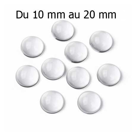 Cabochon Rond 10 mm au 20 mm en verre loupe transparent