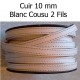 Cuir Plat Veau 10 mm par 20 cm Cousu 2 fils blanc