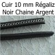 Cuir Régaliz de 10 mm avec chaîne Argent ou Doré par 20 cm ou 1 mètre