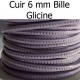 Cuir Bille 06 mm avec chaînette bille nickel free par 20 cm