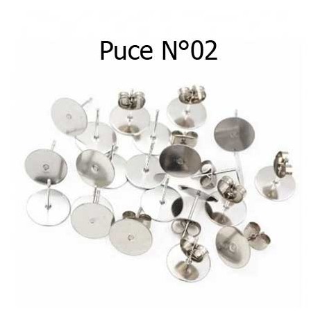 2 Supports Boucles d'oreilles puces ronde 10 mm en acier inoxydable