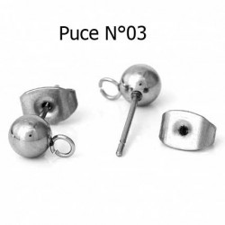 Supports Boucles d'oreilles puce acier inoxydable N°03 boule ronde 5 mm