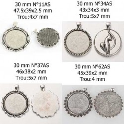 Supports cabochons de 30mm argent, pendentifs cabochons
