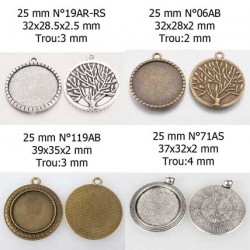 Support cabochon de 25 mm N°05 au N°07 argent ou bronze, pendentif cabochon
