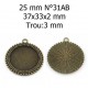 Support cabochon de 25 mm bronze, pendentifs cabochon