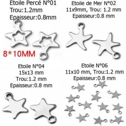 5 Breloques en Acier Inoxydable étoile argent