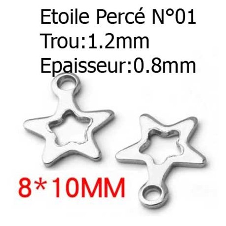 5 Breloques en Acier Inoxydable étoile argent