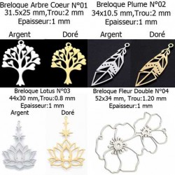 Breloque Arbre Coeur, Lotus, Plume, Fleur Acier Inoxydable