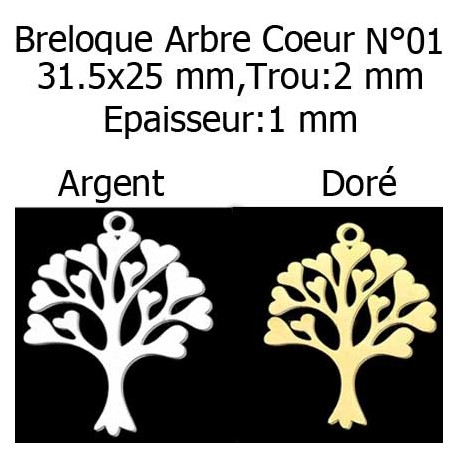 Breloque Arbre Coeur, Lotus, Plume, Fleur Acier Inoxydable