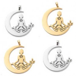 Breloque Lune Yoga Lotus Acier Inoxydable