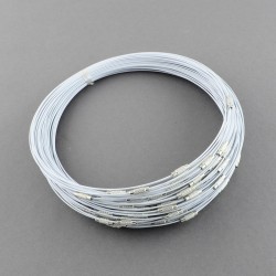 10 colliers tour de cou fil câblé rigide gris clair fermoir à visser N°01