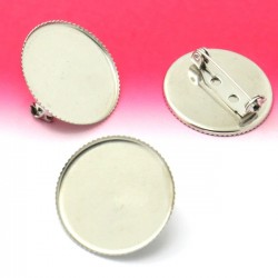 Support cabochon broche 25 mm Acier Inoxydable argent vieilli N°01