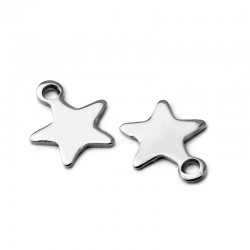 5 Breloques en Acier Inoxydable étoile argent 8.5 x 10.5mm