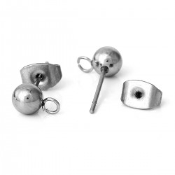 Supports Boucles d'oreilles puce boule ronde 5 mm en acier inoxydable N°03