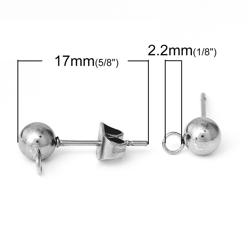 Boucles d'oreille Puce Cube 4mm avec anneau d'accroche en ACIER INOXYDABLE  304 et poussoirs