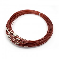 Collier tour de cou fil câblé rigide rouge foncé fermoir à visser N°01