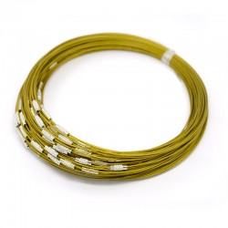 Collier tour de cou fil câblé rigide vert jaune fermoir à visser N°01