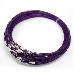 Collier tour de cou fil câblé rigide violet fermoir à visser N°01