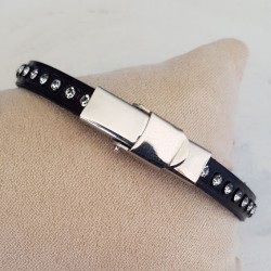 Bracelet cuir 06 mm strass Swarovski ajustable au poignet